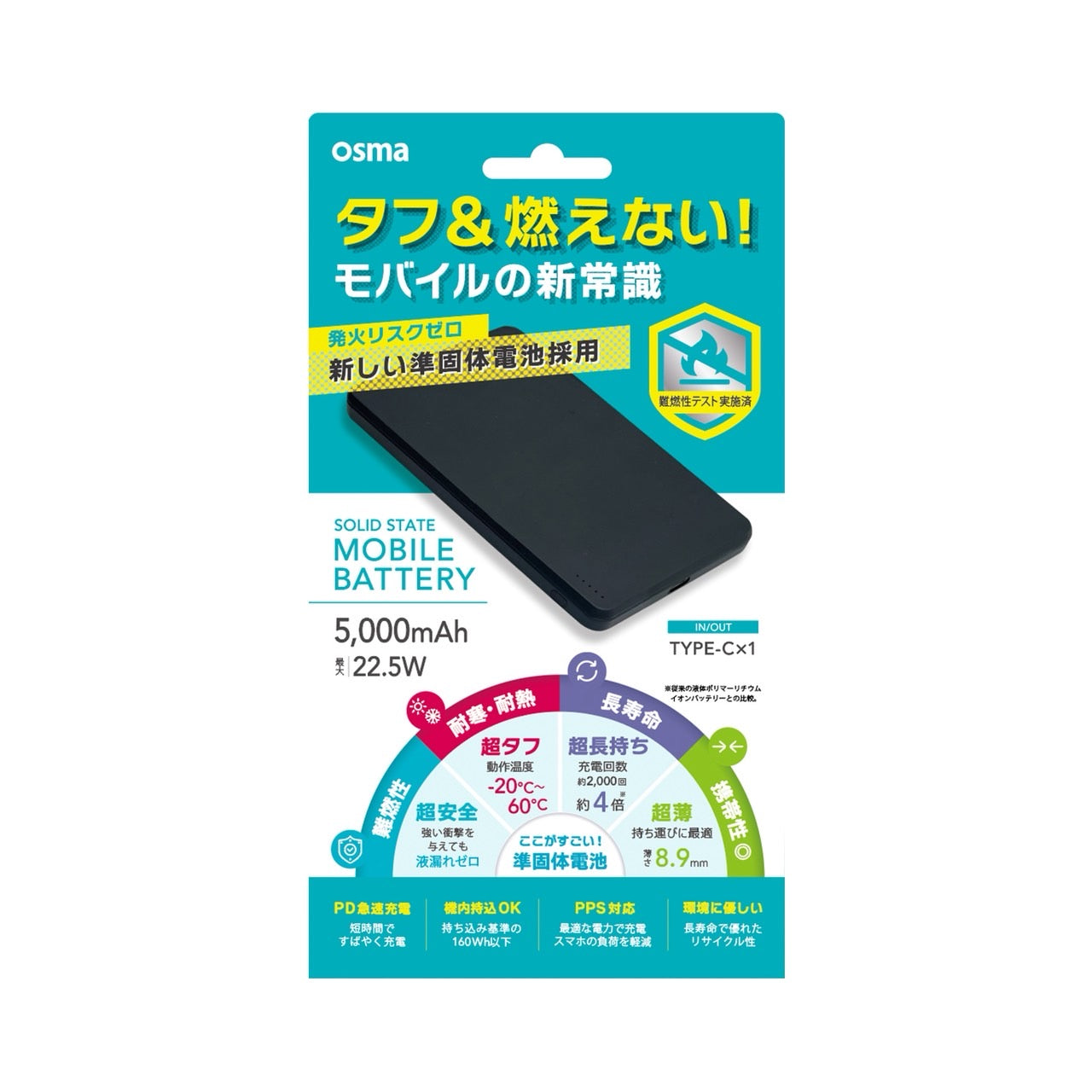 準個体モバイルバッテリー 5,000mAh PD22.5W対応(ブラック)